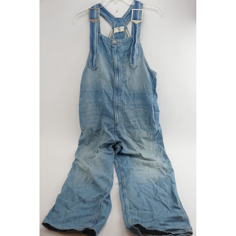 We The Free Hunter Overalls Size S Blue Denim Distressed Herringbone Buckles VGC
